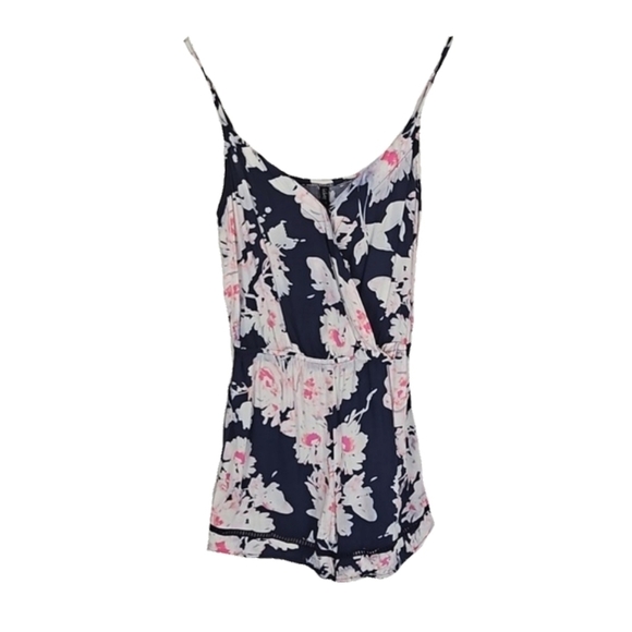 Bebop Soft Wrap Front Floral Camisole Romper Shorts Jumpsuit, Multicolor, S - Picture 1 of 6